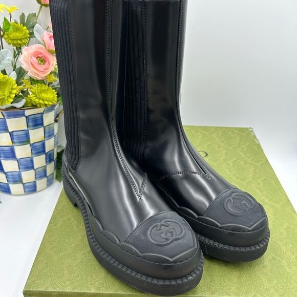 Women women’s Gucci interlocking G leather boots size 38 made in Italy - Picture 1 of 12